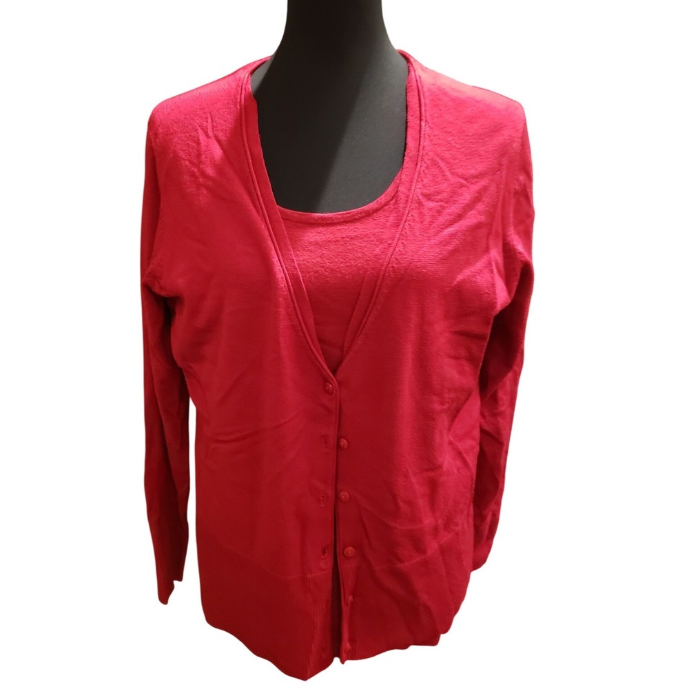GEORGE Ladies Red‎ Cardigan Sweater Set Size XL 16 18 Knit V Neck